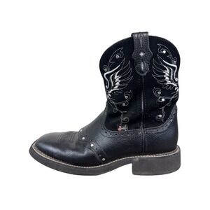 Justin Gypsy Mandra Black Leather Suede Boots Rhinestone Cross Wings L9977 Sz 10